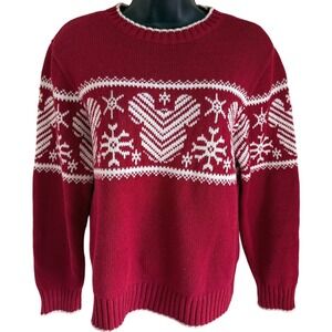 Vintage Disney Holiday Sweater Hearts Snowflakes Fair Isle Knit Cottagecore S